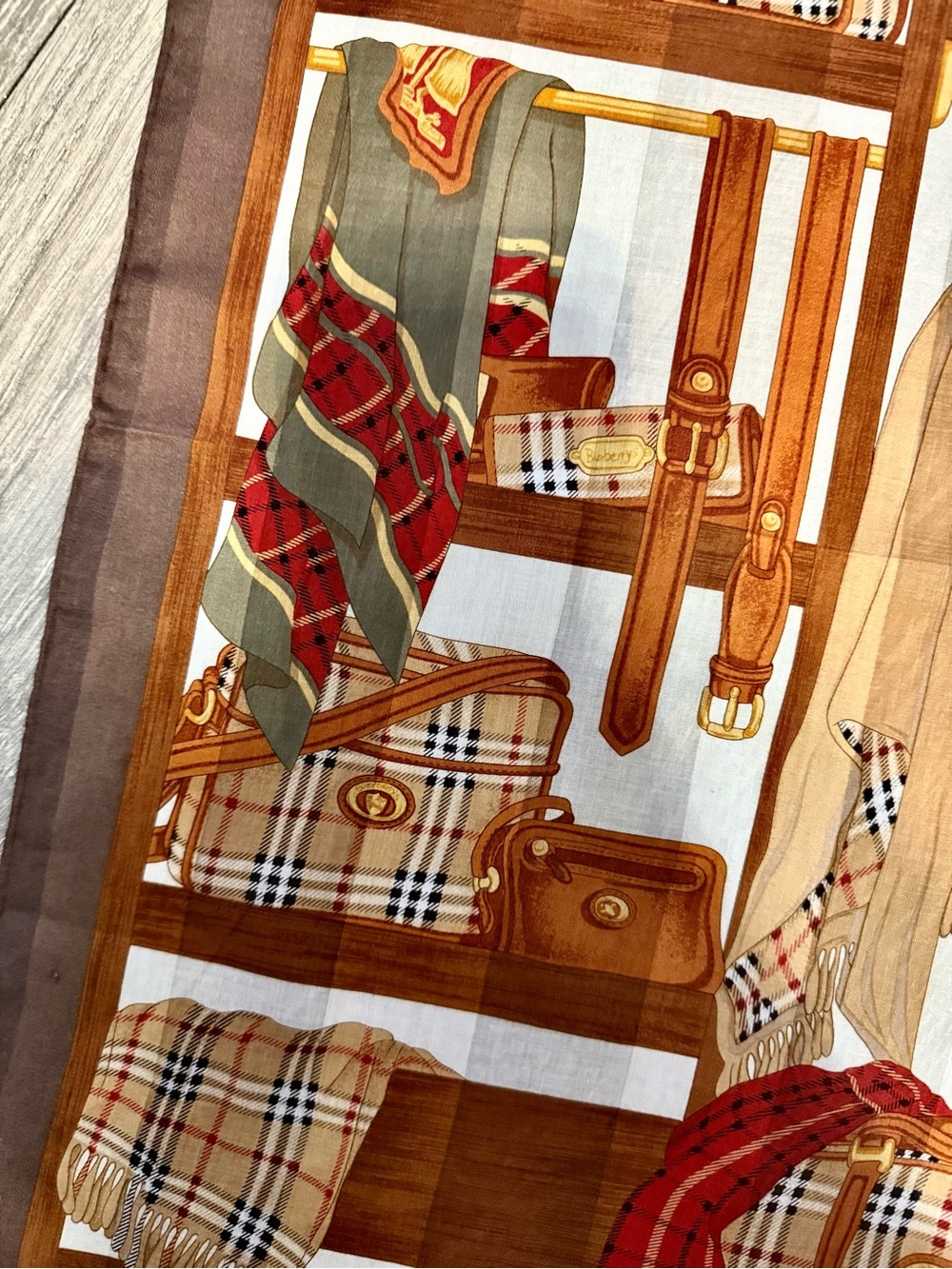 Burberry Multicolor Plaid Accessories Silk Scarf - Tan, Red, Brown, Cream - Picture 5 of 7